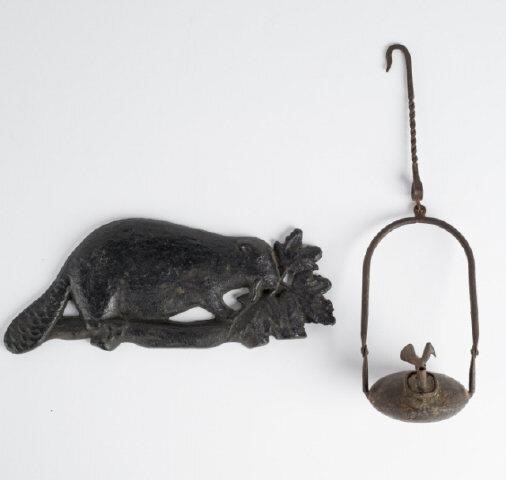 WHALE OIL LAMP & CAST IRON