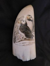 WHALE TOOTH WITH PUFFINSWhale