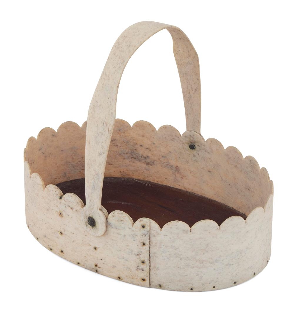 WHALEBONE SWING-HANDLED BASKET 19TH