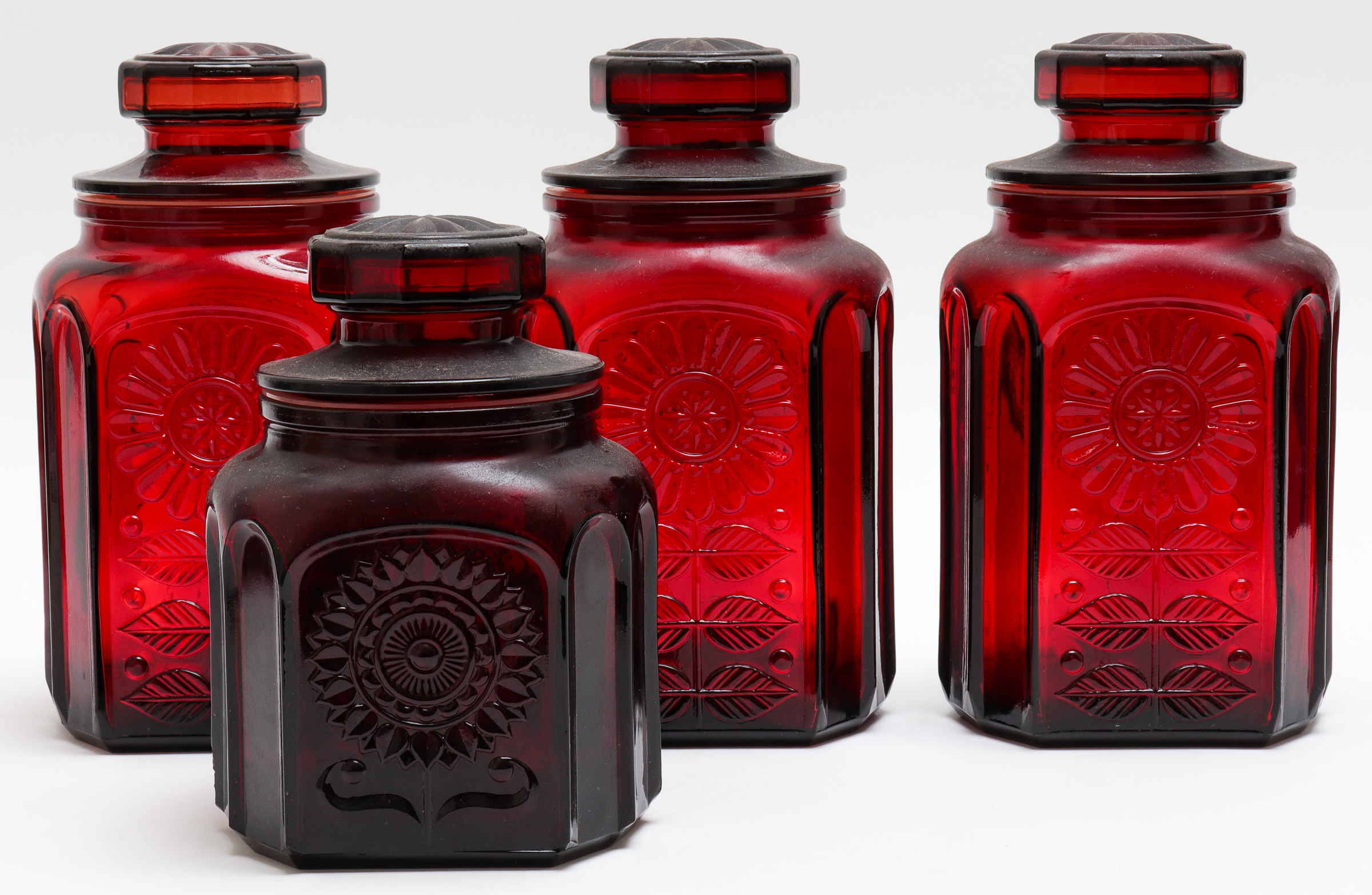 WHEATON RUBY RED GLASS JARS W