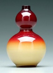 Wheeling peachblow gourd vase,