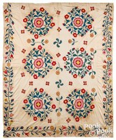 WHIG ROSE QUILT TOP 19TH C.Whi