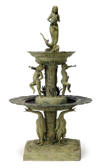 Whimsical patinated bronze fountain