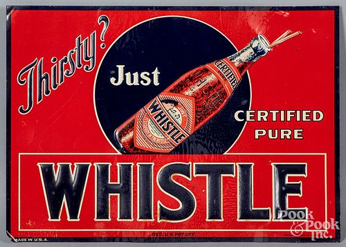 WHISTLE EMBOSSED TIN ADVERTISING