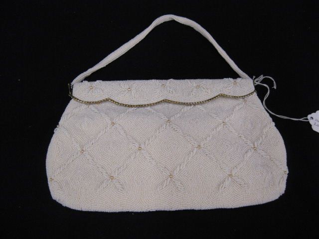 White Beaded Purse triangular