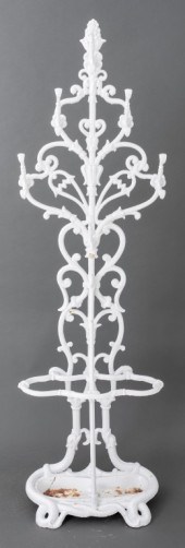 WHITE CAST IRON COAT RACK & UM