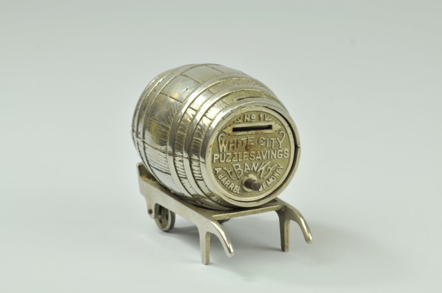 WHITE CITY PUZZLE BARREL STILL BANK