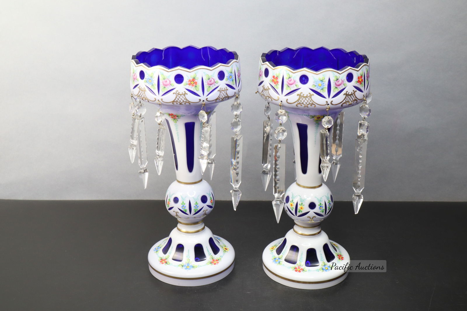 WHITE CUT TO BLUE BOHEMIAN GLASS,