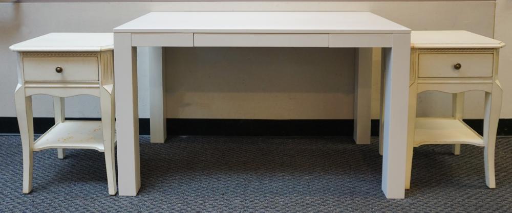 WHITE ENAMEL PAINTED TABLE DESK AND