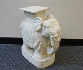 WHITE GLAZED CERAMIC ELEPHANT-