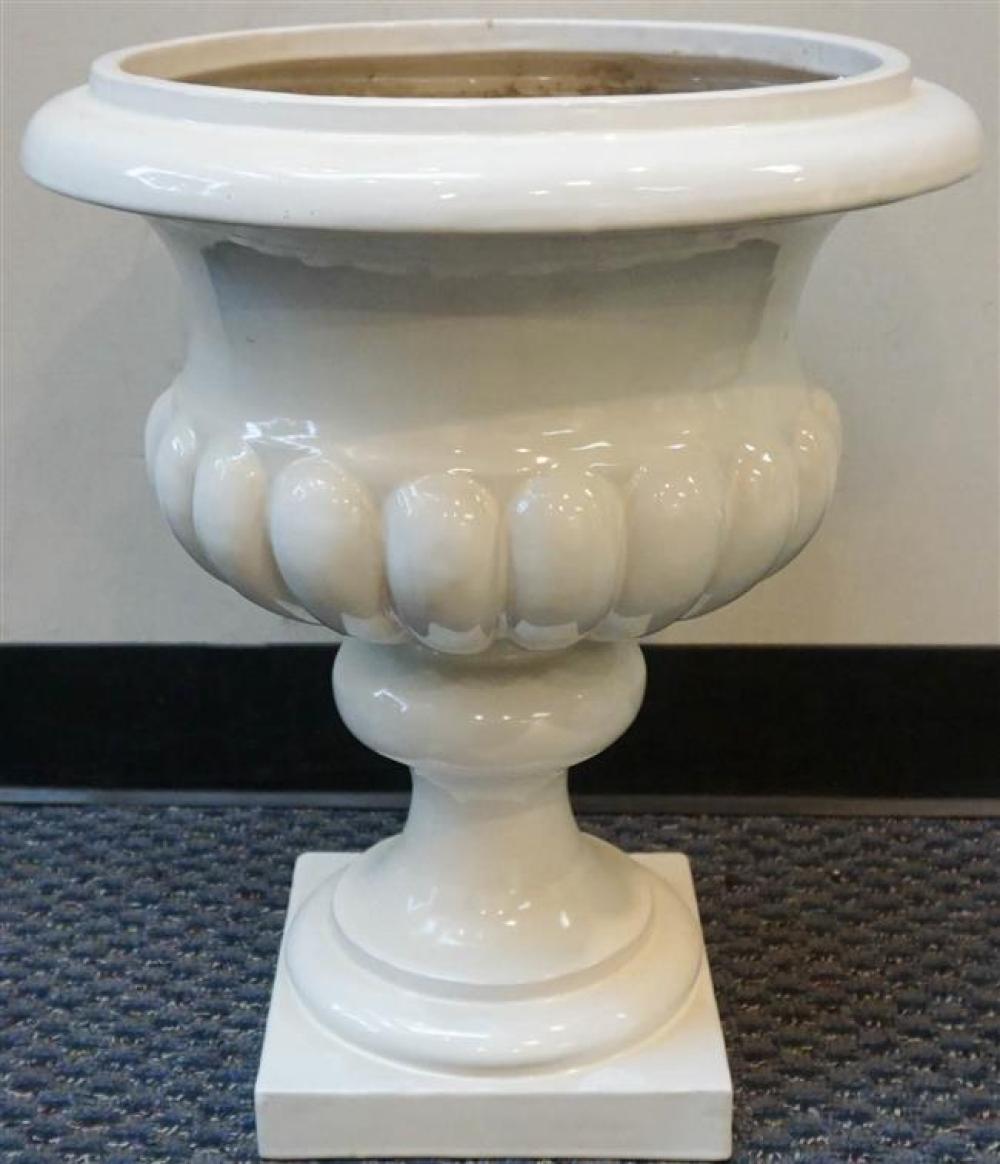 WHITE GLAZED CERAMIC JARDINIERE, H: