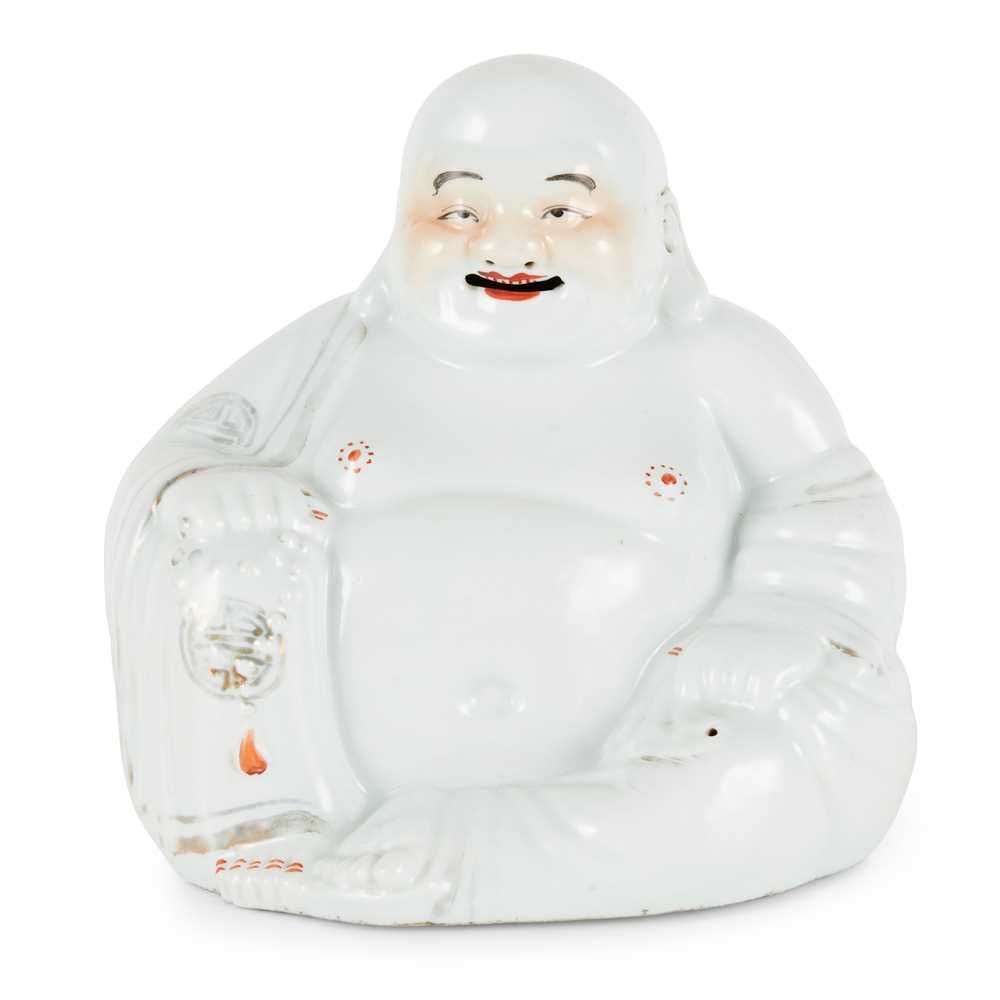 WHITE-GLAZED SEATED LAUGHING