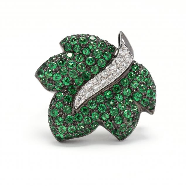WHITE GOLD AND GEM-SET LEAF