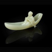 WHITE JADE CARVING OF A SAMPAN