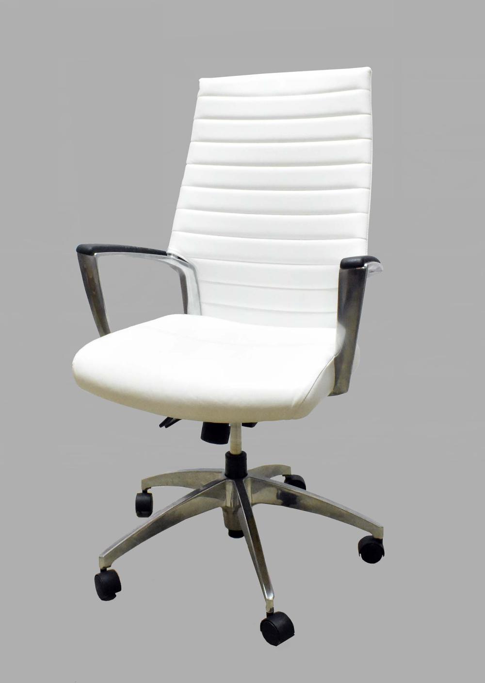 WHITE LEATHER AND CHROME SWIVEL