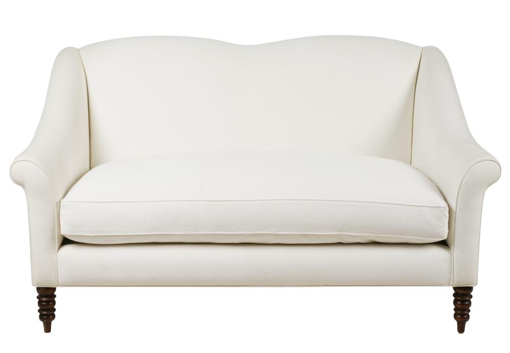 WHITE LINEN-UPHOLSTERED LOVE