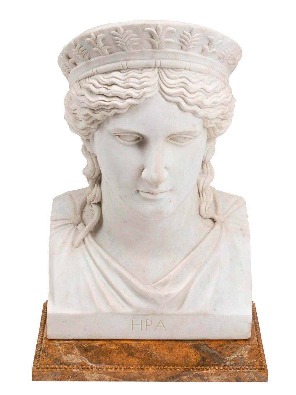 WHITE MARBLE BUST OF GODDESS