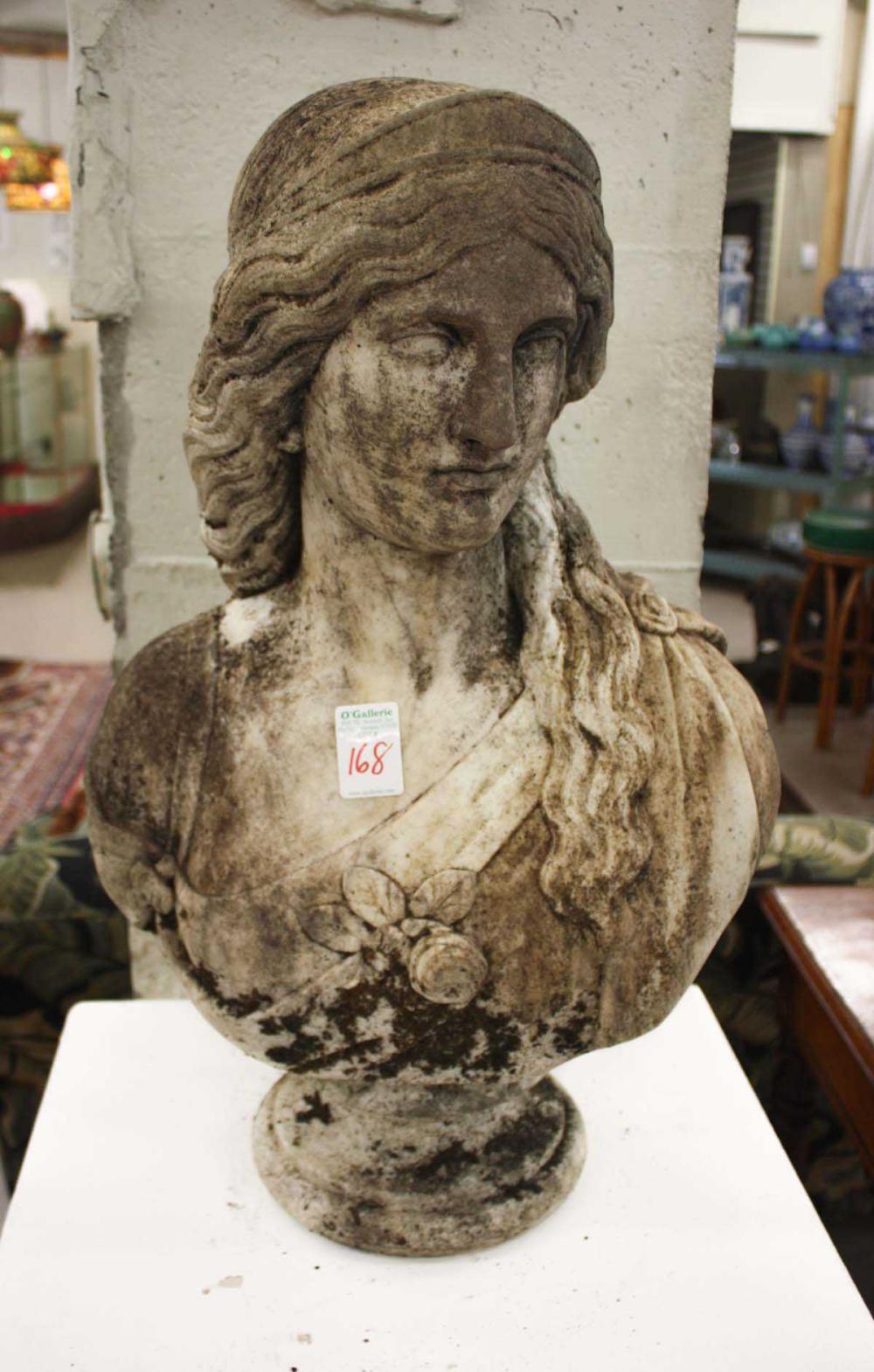WHITE MARBLE BUST, ROMAN QUEEN ON