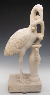 WHITE MARBLE STORK WITH VASE O