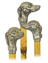 WHITE METAL DOG HEAD CANECa. 1