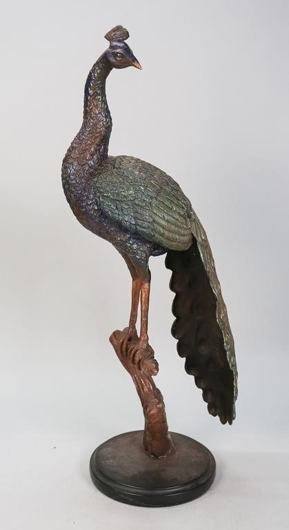 WHITE METAL PEACOCK ON