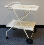 WHITE METAL TWO-TIER TEA CARTW