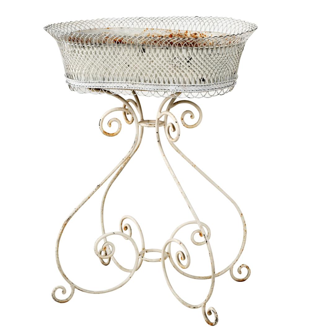 WHITE-PAINTED IRON PLANTER