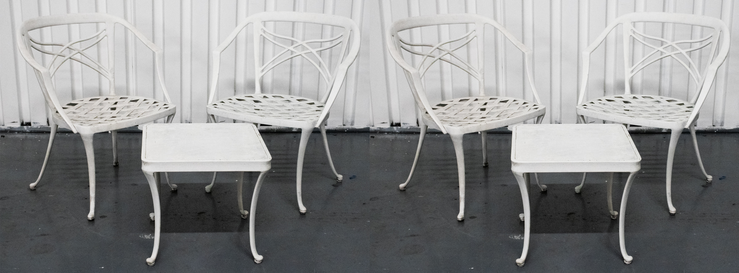 WHITE PAINTED METAL PATIO SET, 6