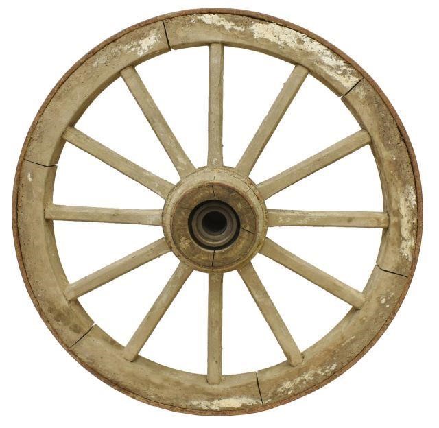 WHITE PAINTED SPOKED WAGON WHEEL,