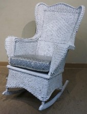 WHITE PAINTED WICKER ARM ROCKE