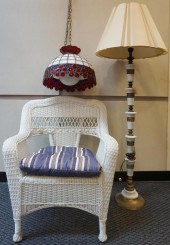 WHITE PAINTED WICKER ARMCHAIR,