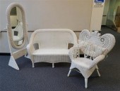 WHITE PAINTED WICKER SETTEE, A