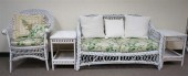 WHITE PAINTED WICKER SETTEE, A
