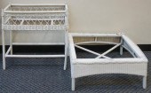 WHITE PAINTED WICKER SETTEE, P
