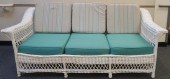 WHITE PAINTED WICKER SOFA, PAI