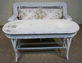 WHITE PAINTED WICKER SOFA WITH