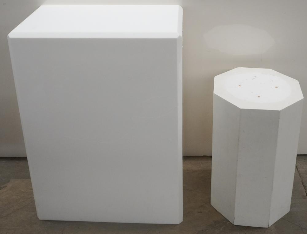 WHITE PAINTED WOOD PEDESTAL AND A