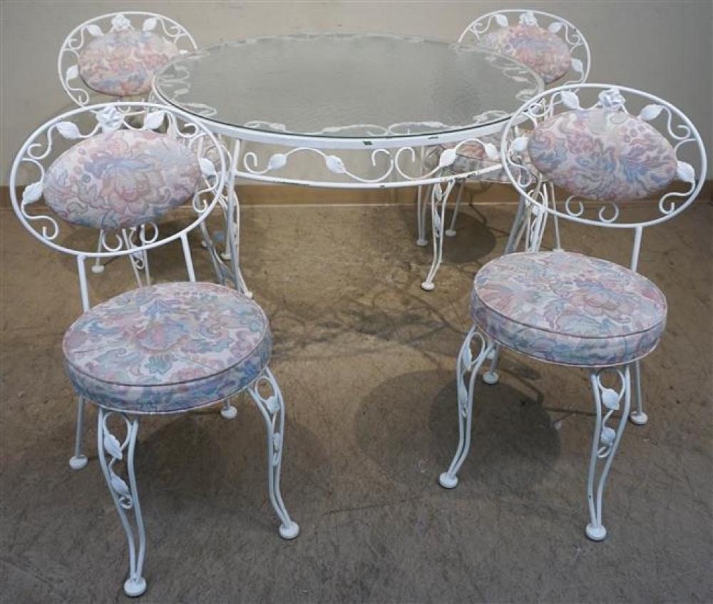 WHITE PAINTED WROGHT IRON GLASS TOP