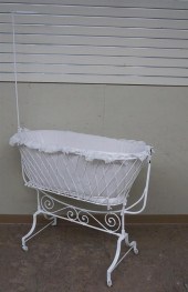 WHITE PAINTED WROUGHT IRON BAS