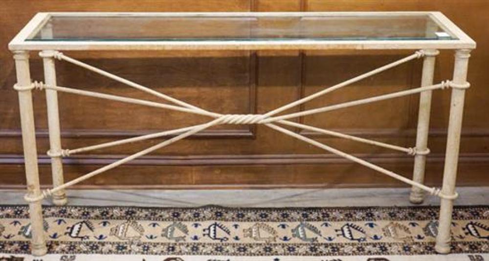 WHITE PAINTED WROUGHT IRON GLASS