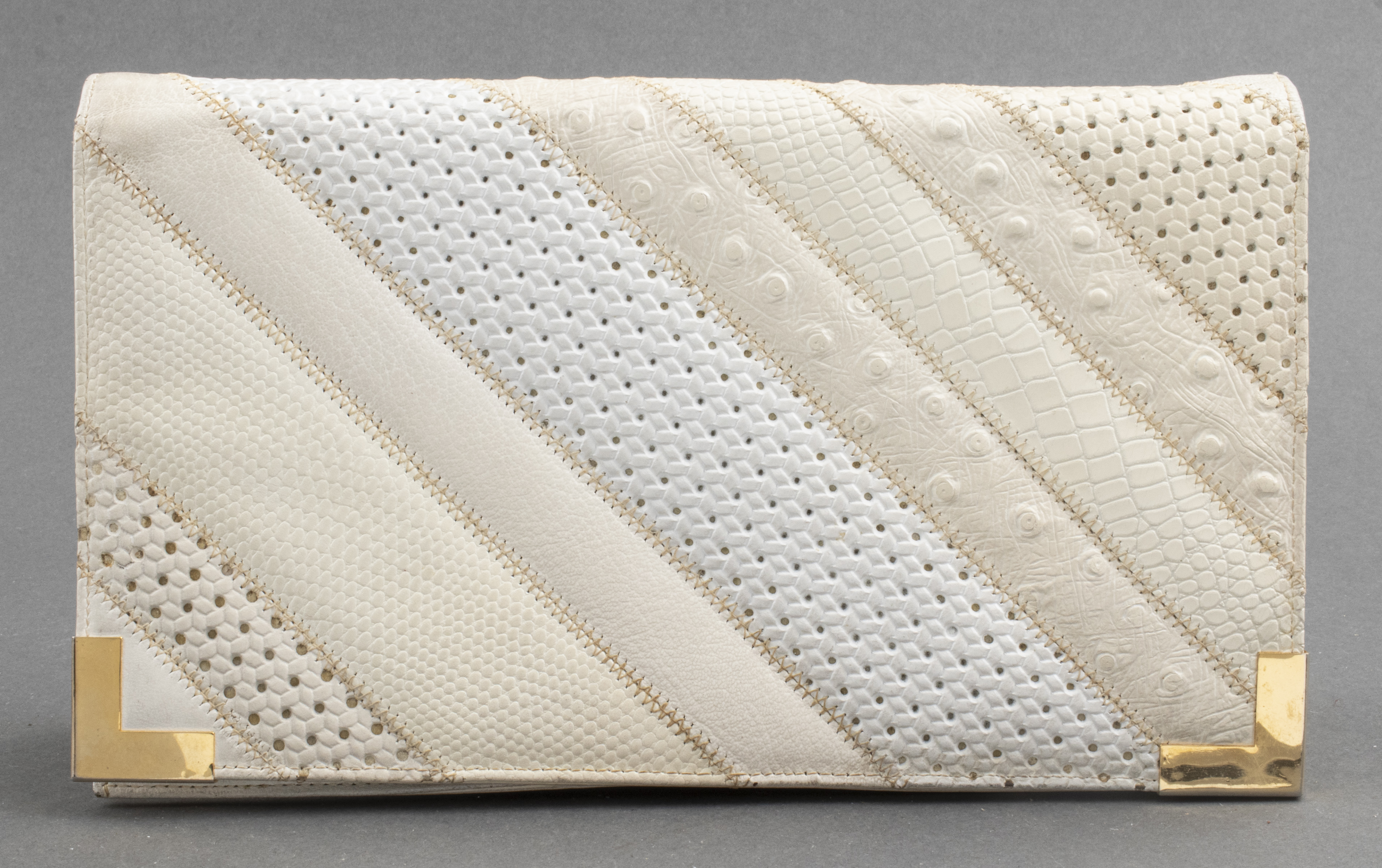 WHITE PATCHWORK LEATHER CLUTCH with