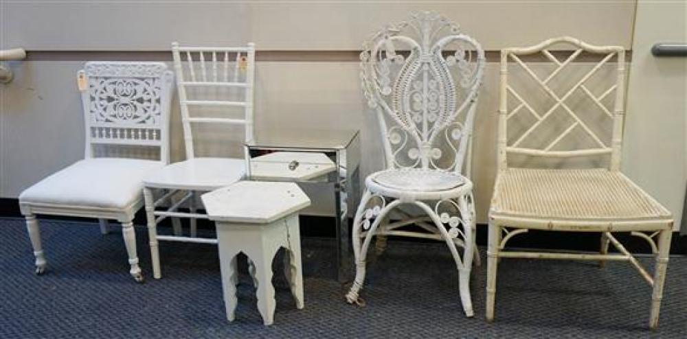 WHITE WICKER CHAIR, THREE WHITE