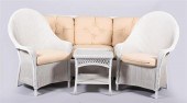 WHITE WICKER SOFA, PAIR OF LOU