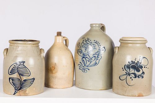 WHITE WOOD CROCK AND THREE