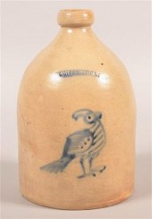 WHITES STONEWARE JUG WITH BLUE