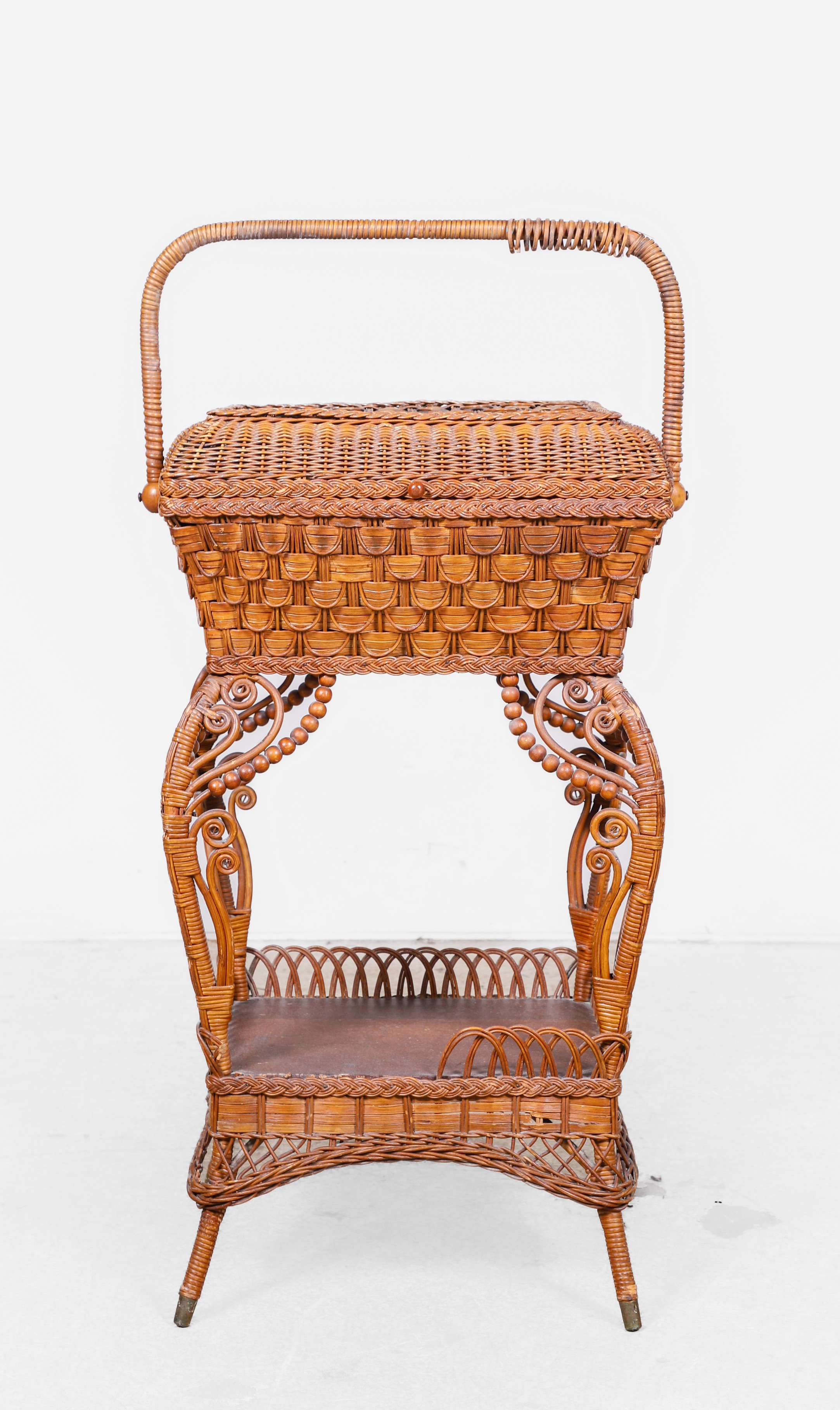 Wicker 2-tiered sewing stand,