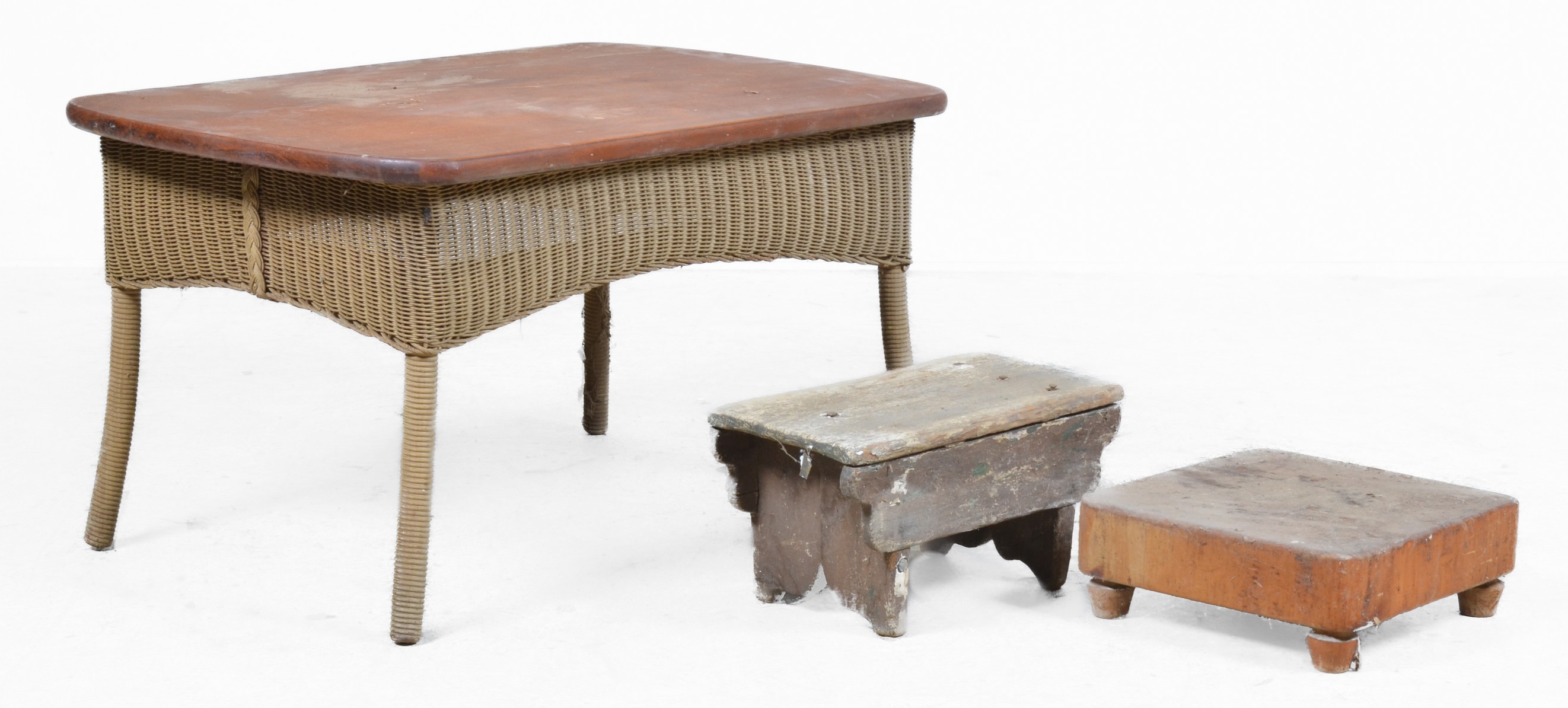 Wicker and walnut side table,