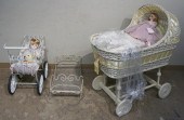 WICKER BABY CARRIAGE, METAL BA