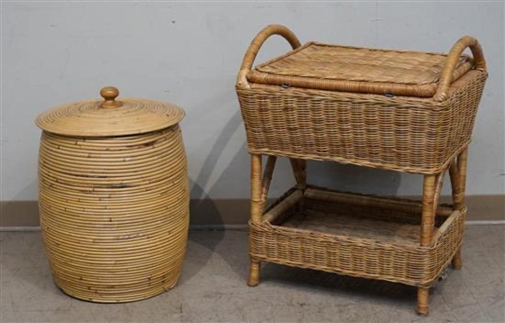 WICKER BASKET AND A BAMBOO