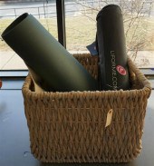 WICKER BASKET, YOGA MAT AND DH